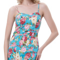 Belle Poque Spaghetti Straps Hips-Wrapped Body Con Pencil Violet Floral Pattern Retro Vintage Dress BP000174-1